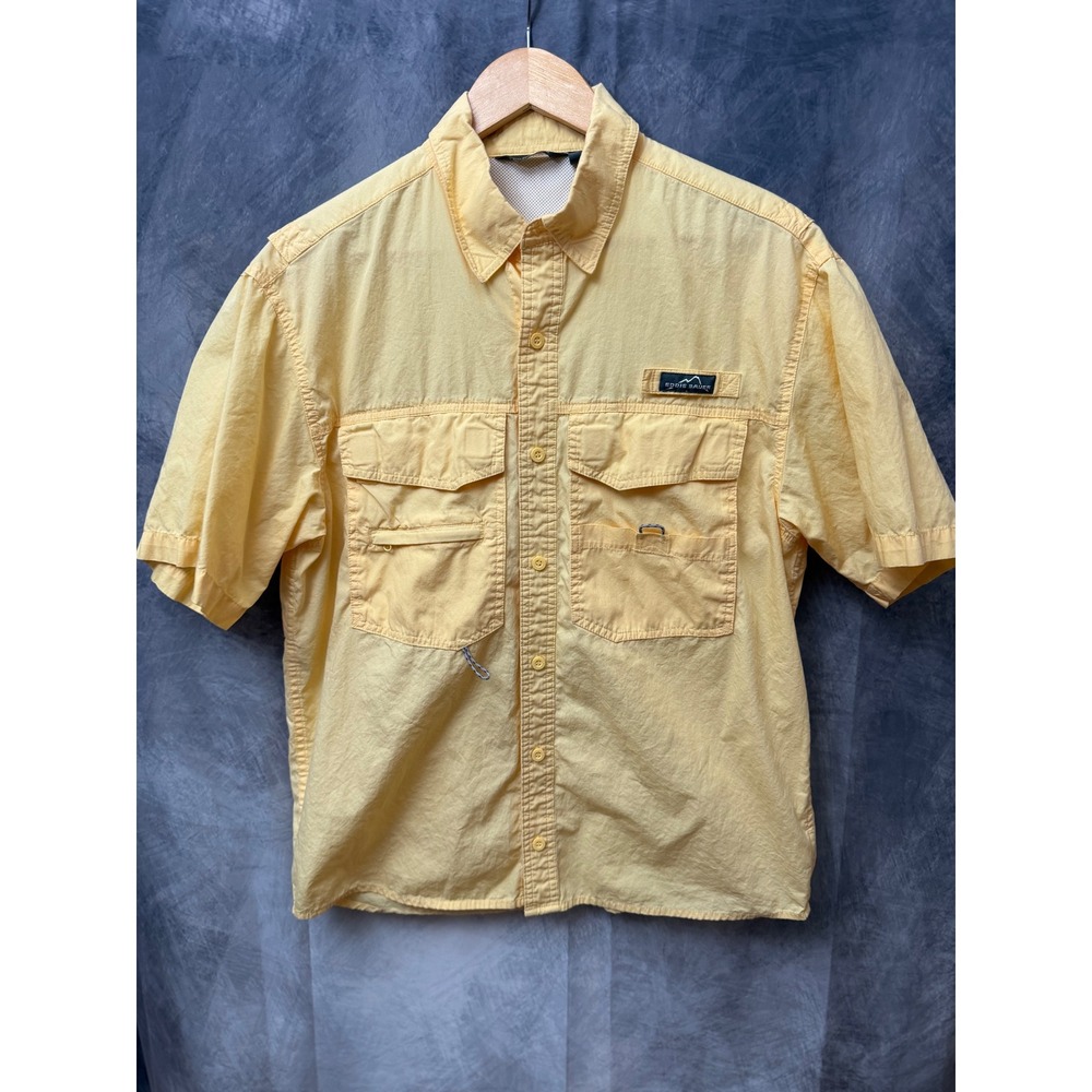 Eddie Bauer Mens Yellow Short Sleeve Ventilated Fishing Shirt Medium Gorpcore
